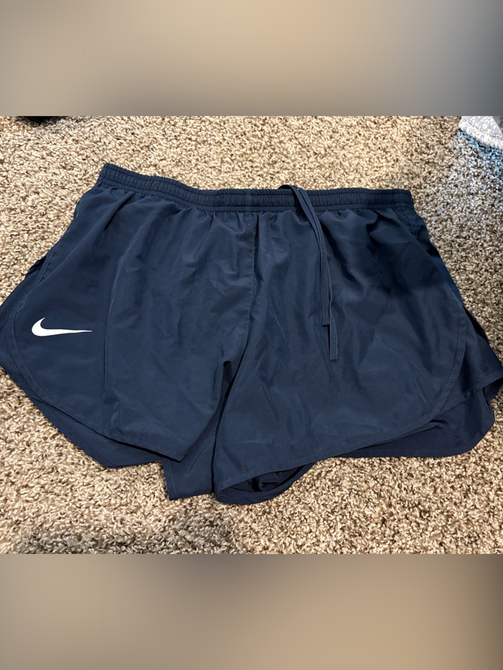 Nike Navy Athletic Running Shorts with White Swoosh